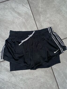 Nike Black Women's Layered Athletic Shorts with White Trim